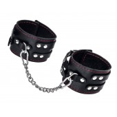 Черные кожаные оковы с двумя ремнями и контрастной строчкой - Pecado - купить с доставкой в Пензе