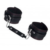 Черные кожаные однослойные оковы с контрастной строчкой - Pecado - купить с доставкой в Пензе