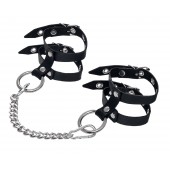 Черные однослойные кожаные оковы из двух ремешков - Pecado - купить с доставкой в Пензе