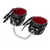 Черные кожаные оковы с двумя ремнями и красной подкладкой - Pecado - купить с доставкой в Пензе