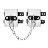 Бело-черные наручники с двумя ремешками и люверсами - Pecado - купить с доставкой в Пензе