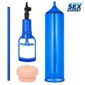 Синяя вакуумная помпа с реалистичной вставкой - Sex Expert - в Пензе купить с доставкой