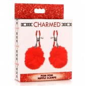 Красные зажимы на соски с помпонами Pom Pom - XR Brands - купить с доставкой в Пензе