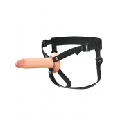 Телесный полый страпон на черных ремнях Hollow Silicone Strap-on - 17,8 см. - Pipedream - купить с доставкой в Пензе