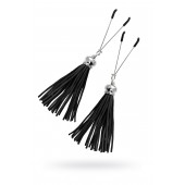 Зажимы на соски «Вилки» с черными кисточками из замши - Pecado - купить с доставкой в Пензе