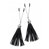 Зажимы на соски «Вилки» с черными кисточками из замши - Pecado - купить с доставкой в Пензе