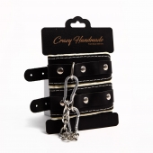 Черные скругленные наручники с мягкой бежевой подкладкой - Crazy Handmade - купить с доставкой в Пензе