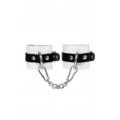 Бело-черные кожаные наручники с одним ремешком с люверсами - Pecado - купить с доставкой в Пензе
