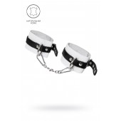 Бело-черные мягкие оковы с одним ремешком и люверсами - Pecado - купить с доставкой в Пензе