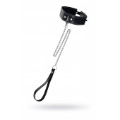 Кожаный двухслойный ошейник с белой строчкой и поводком - Pecado - купить с доставкой в Пензе