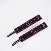 Черно-розовые кожаные оковы с розовой строчкой - Crazy Handmade - купить с доставкой в Пензе