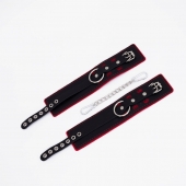 Черно-красные оковы с красной строчкой Sex - Crazy Handmade - купить с доставкой в Пензе