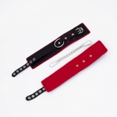 Черно-красные оковы с красной строчкой Sex - Crazy Handmade - купить с доставкой в Пензе