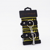 Черно-желтые кожаные наручники с жёлтой строчкой - Crazy Handmade - купить с доставкой в Пензе