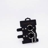 Черные кожаные оковы с кольцом - Crazy Handmade - купить с доставкой в Пензе