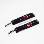 Черные кожаные оковы с красным декором и строчкой - Crazy Handmade - купить с доставкой в Пензе