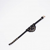 Черный фигурный кожаный ошейник с золотистой фурнитурой - Crazy Handmade - купить с доставкой в Пензе