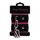 Черно-розовые скругленные наручники с мягкой подкладкой - Crazy Handmade - купить с доставкой в Пензе