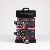 Черные кожаные оковы с розовой строчкой - Crazy Handmade - купить с доставкой в Пензе