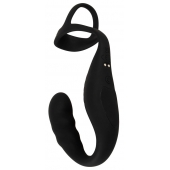 Черное эрекционное кольцо со стимуляцией промежности и анальной пробкой Cock Ring with RC Prostate Plug - Orion - в Пензе купить с доставкой