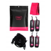 Черно-розовый эротический набор: фиксатор, оковы, наручники, повязка - Erokay - купить с доставкой в Пензе