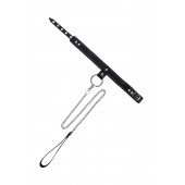 Черный узкий однослойный ошейник с серебристым поводком-цепочкой - Pecado - купить с доставкой в Пензе