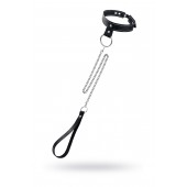 Черный узкий однослойный ошейник с серебристым поводком-цепочкой - Pecado - купить с доставкой в Пензе