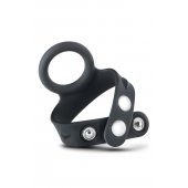 Черное эрекционное кольцо с подхватом мошонки на кнопках VS6 - Blush Novelties - в Пензе купить с доставкой