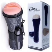 Телесный мастурбатор-вагина в черной колбе с вибрацией - Boys of Toys - в Пензе купить с доставкой