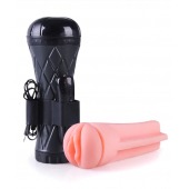 Телесный мастурбатор-вагина в черной колбе с вибрацией - Boys of Toys - в Пензе купить с доставкой