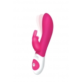Ярко-розовый вибромассажёр The Come Hither Rabbit с клиторальным отростком - 22 см. - The Rabbit Company