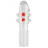 Гелевая прозрачная насадка с шариками и шипами - 14 см. - Toyfa Basic - в Пензе купить с доставкой