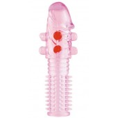 Гелевая розовая насадка с шариками и шипами - 14 см. - ToyFa - в Пензе купить с доставкой