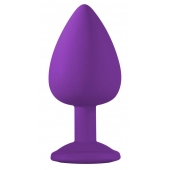 Большая фиолетовая анальная пробка Emotions Cutie Large с голубым кристаллом - 10 см. - Lola Games - купить с доставкой в Пензе