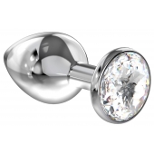 Большая серебристая анальная пробка Diamond Clear Sparkle Large с прозрачным кристаллом - 8 см. - Lola Games - купить с доставкой в Пензе