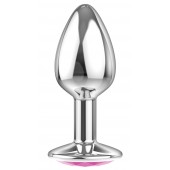 Малая серебристая анальная пробка Diamond Pink Sparkle Small с розовым кристаллом - 7 см. - Lola Games - купить с доставкой в Пензе