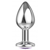 Большая серебристая анальная пробка Diamond Purple Sparkle Large с фиолетовым кристаллом - 8 см. - Lola Games - купить с доставкой в Пензе