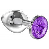 Большая серебристая анальная пробка Diamond Purple Sparkle Large с фиолетовым кристаллом - 8 см. - Lola Games - купить с доставкой в Пензе