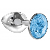 Малая серебристая анальная пробка Diamond Light blue Sparkle Small с голубым кристаллом - 7 см. - Lola Games - купить с доставкой в Пензе