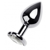 Серебристая анальная пробка с прозрачным кристаллом-сердцем - 8 см. - ToyFa - купить с доставкой в Пензе