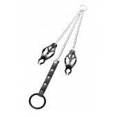 Черно-серебристые зажимы для сосков с кольцом для пениса TOYFA Metal - ToyFa - купить с доставкой в Пензе