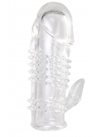 Прозрачная гелевая насадка с шипами и клиторальным отростком - 13 см. - Toyfa Basic - в Пензе купить с доставкой