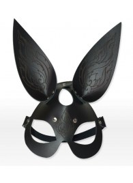 Чёрная кожаная маска с длинными ушками и эффектом тату - Sitabella - купить с доставкой в Пензе