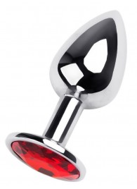 Маленькая коническая серебристая анальная пробка с красным кристаллом - 7 см. - ToyFa - купить с доставкой в Пензе