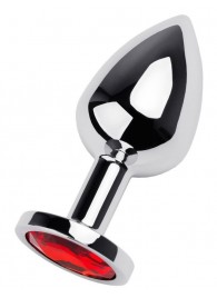 Серебристая коническая анальная пробка с красным кристаллом - 8 см. - ToyFa - купить с доставкой в Пензе