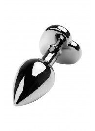 Серебристая коническая анальная пробка с красным кристаллом-сердечком - 7 см. - ToyFa - купить с доставкой в Пензе