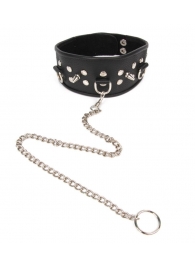 Черный ошейник с шипами и металлическим поводком-цепочкой - Notabu - купить с доставкой в Пензе