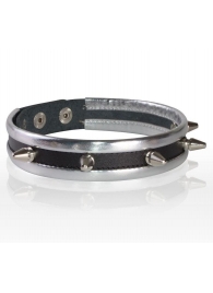 Серебристо-черный узкий ошейник с шипами - Sitabella - купить с доставкой в Пензе