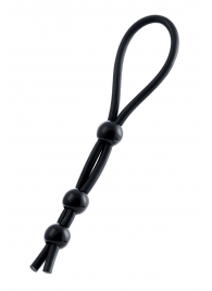 Черное лассо на пенис с тремя бусинами - A-toys - в Пензе купить с доставкой
