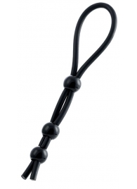 Черное лассо на пенис с тремя бусинами - A-toys - в Пензе купить с доставкой
